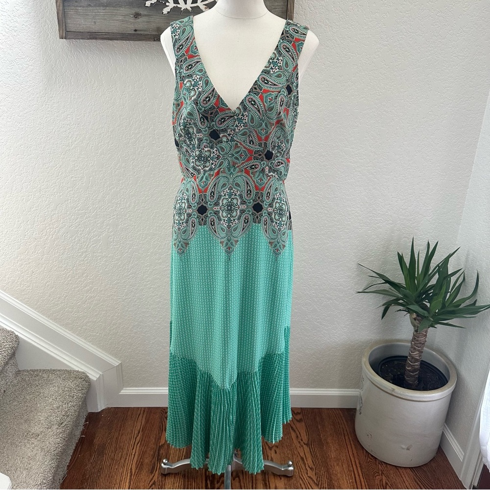 Anthropologie Maeve Canyon Creek Mint Green Sleeveless Pleated Dress size 12 NWT